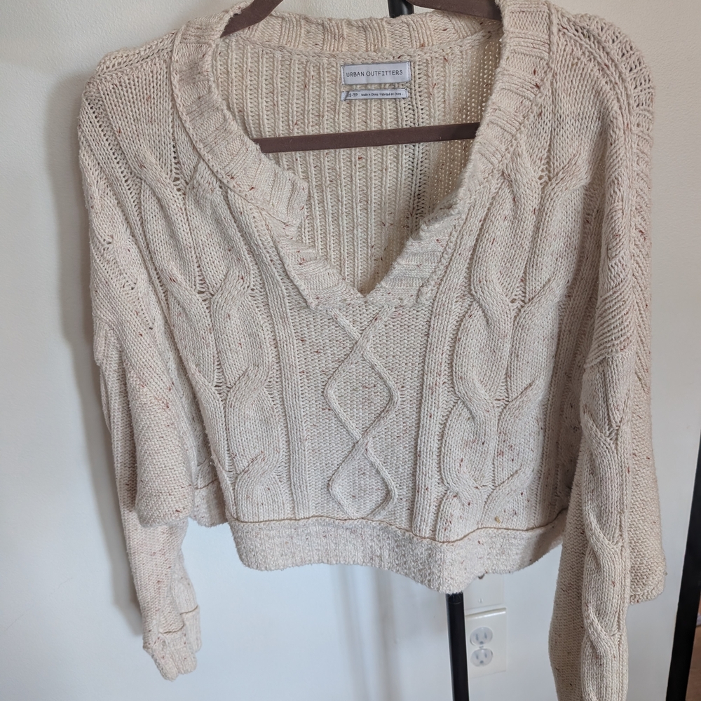 Urban Outfitters Beige V-Neck Cable Sweater
